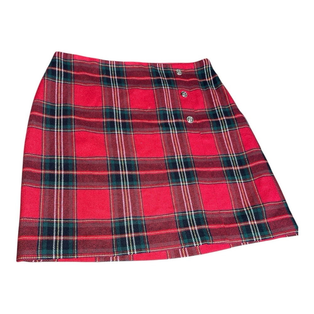 Talbots Wool Blend Tartan Red Plaid Skirt 12 Academia/Punk/Prep School Girl